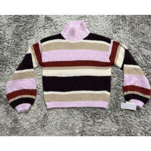 TEN SIXTY SHERMAN Fuzzy Striped long sleeve Sweater size S in lavender combo